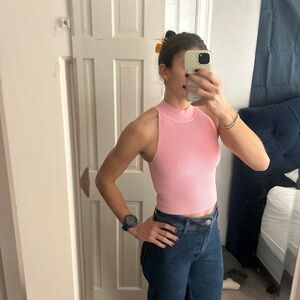 Aritzia ribbed pink high neck shirt